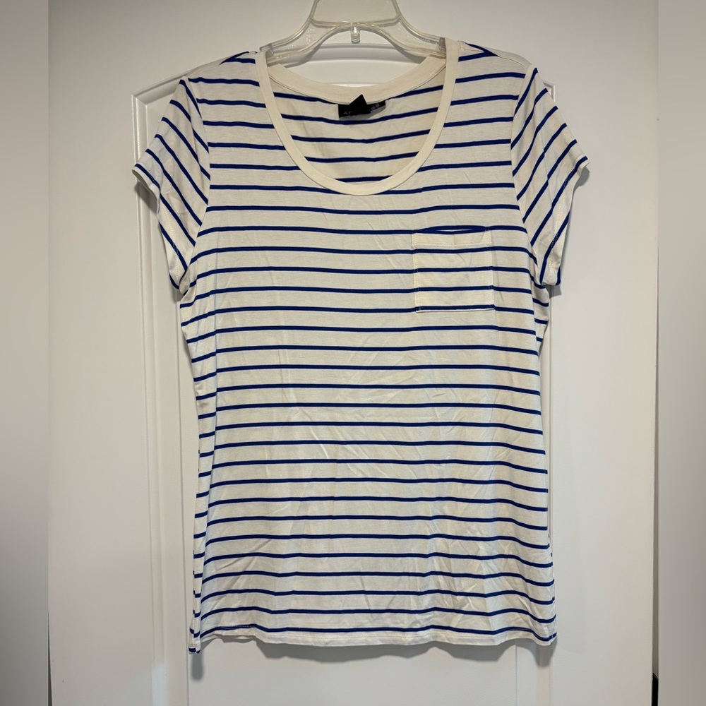 Attention Navy and White Striped Short Sleeve Tee